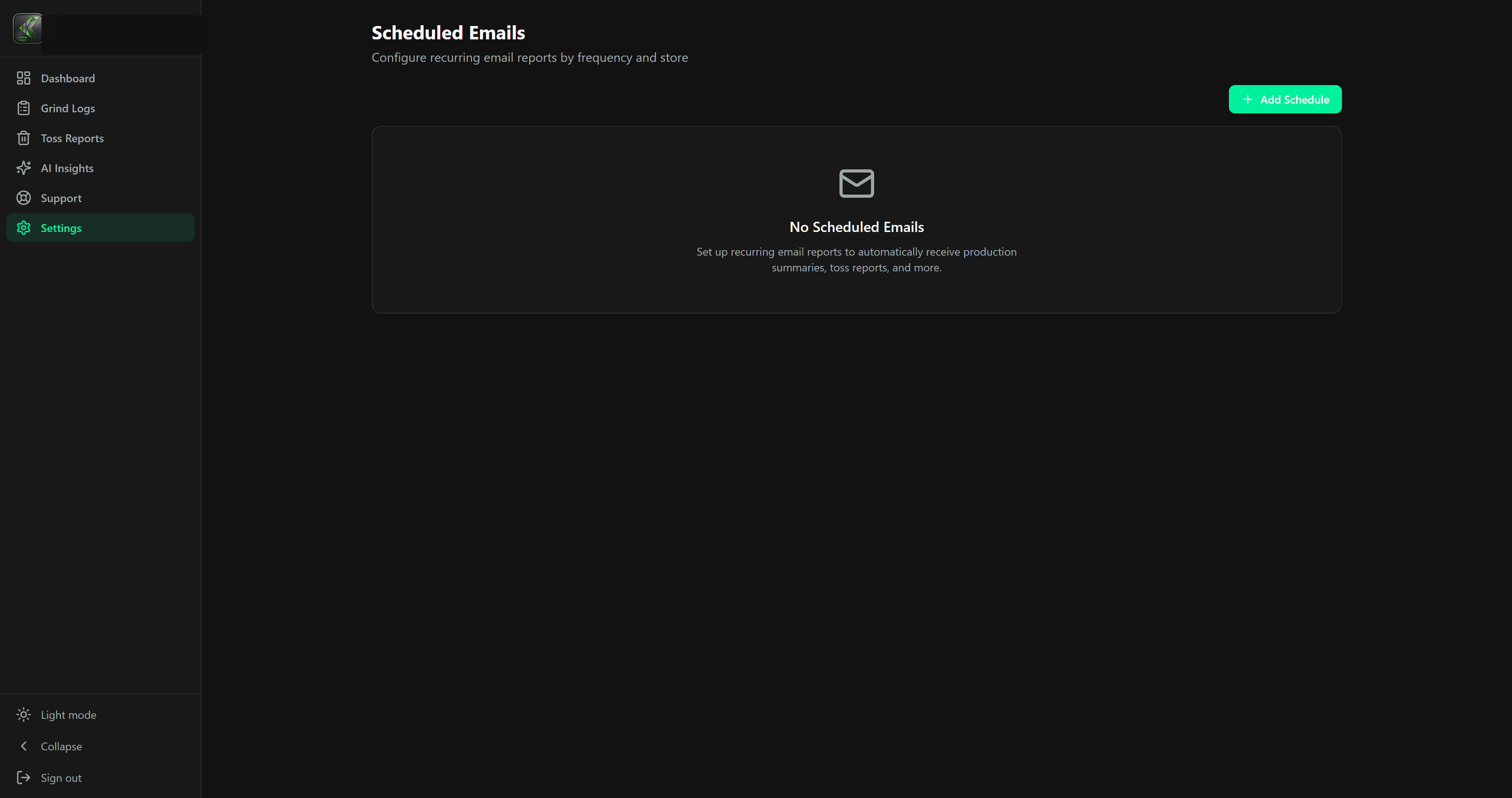 Scheduled email reports screen