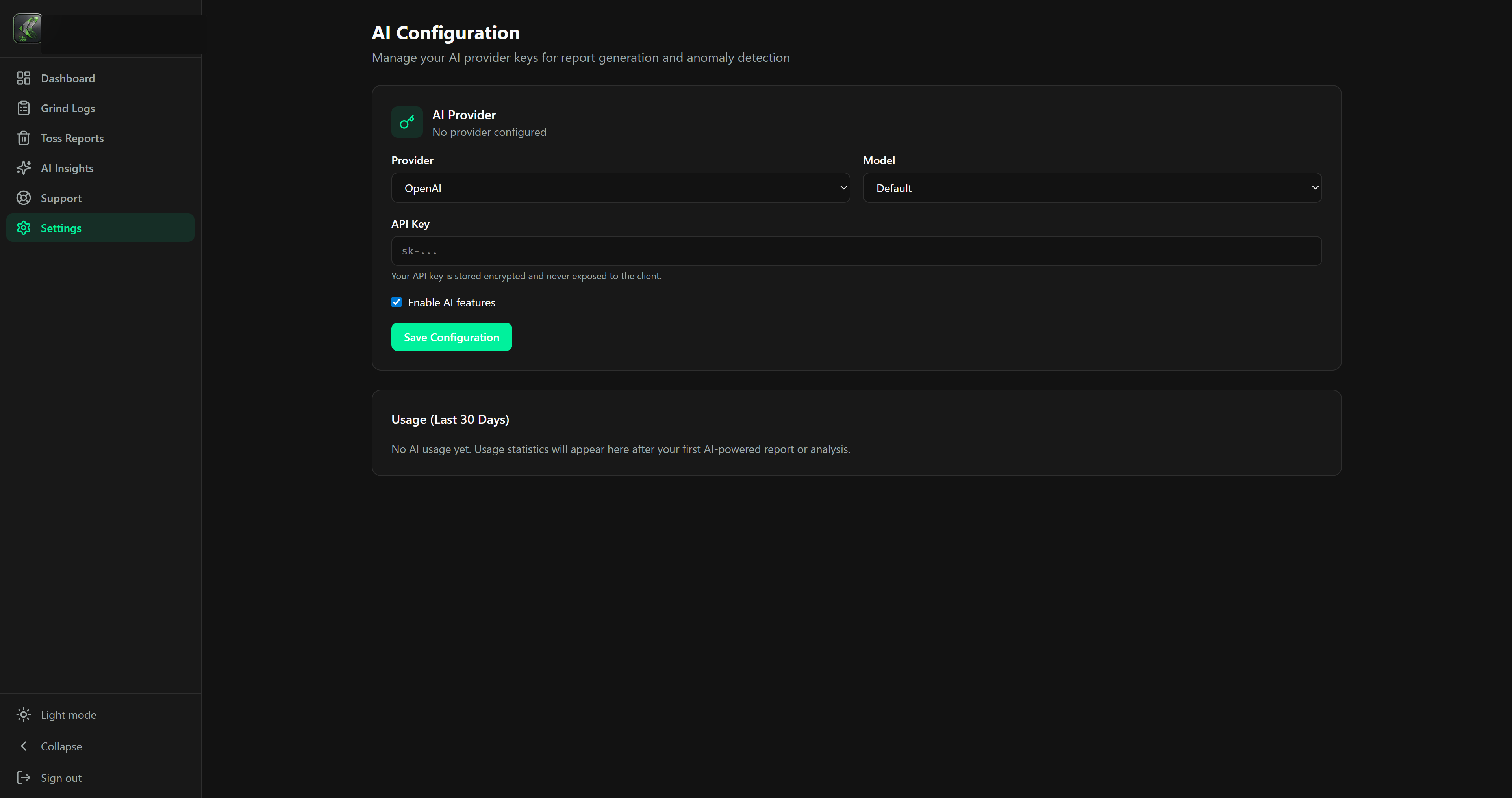 AI configuration screen